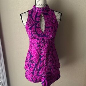 Vintage Pink and Purple Keyhole Top and Short Set